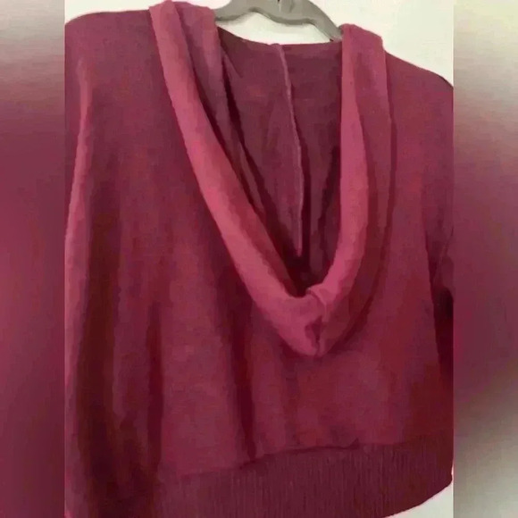 Sale! NWT Daisy Hooded Pullover, Cropped Burgundy lightweight top Size Large - Picture 7 of 7